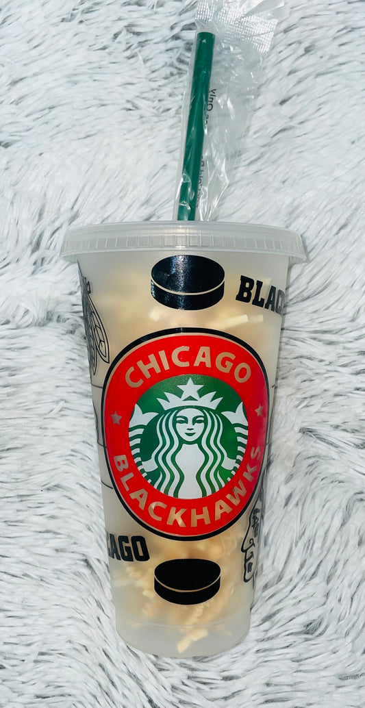 Reusable Cold Cup | 24 oz | Hockey Theme | Chicago Fan