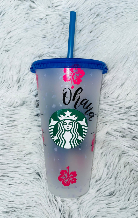 Reusable Color Changing Cold Cup 24 Oz | Blue Monster | Ohana | Full Wrap